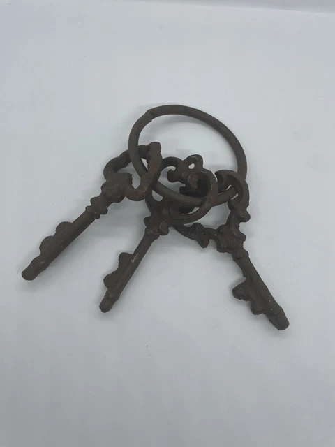 Cast Iron Skeleton Keys On A Ring Victorian Antique Style Rustic Brown