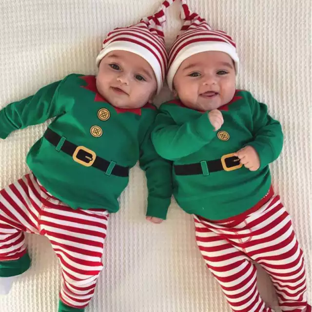 Newborn Baby Boy Girl Christmas Elf Cosplay Romper Top Pants Hat Costume Outfit