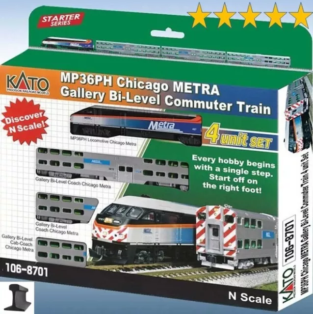 KATO N Scale ~ New Mp36ph Chicago METRA Bi-level Commuter Train Starter 106-8701