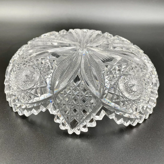 American Brilliant Period ABP Cut Glass Low Bowl 9” 3