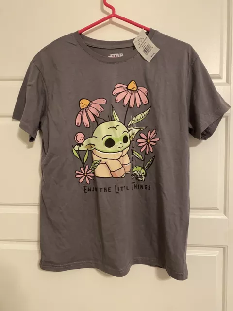 Star Wars Mandalorian Grogu Enjoy The Little Things Graphic Tee Juniors Large