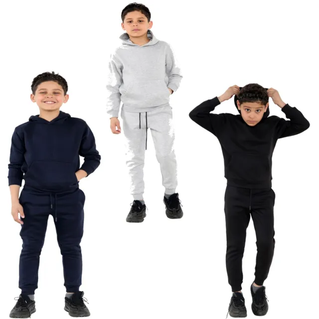 Unisex Kids Boys & Girls Plain Tracksuit Pullover Hoodie Bottom Tracksuits