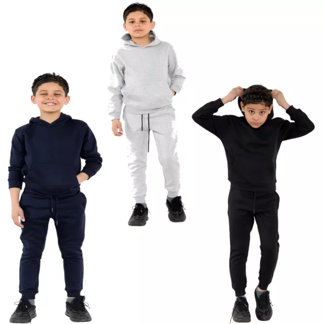 Unisex Kids Boys & Girls Plain Tracksuit Pullover Hoodie Bottom Tracksuits