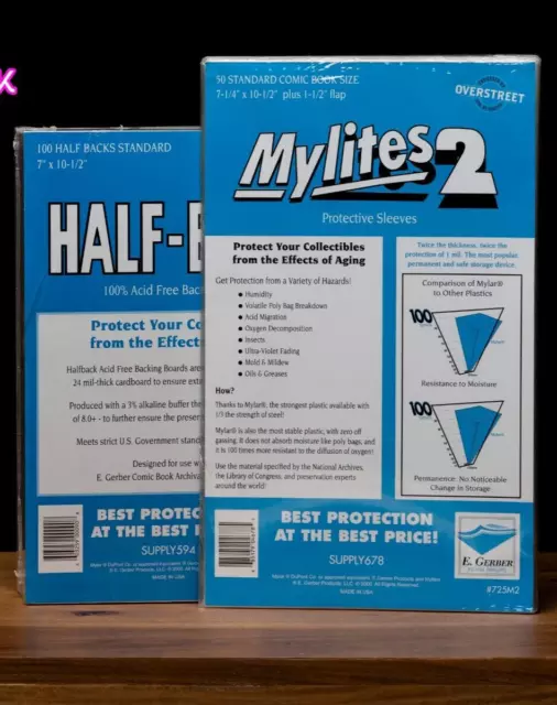 2x50 Mylites 2 Mylar STANDARD Comic Book Bags & Half Back 725M2 700HB E Gerber