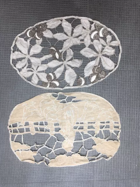 Très Belle Broderie 1950 Art Nouveau Fleur Bon État Pour Coussin Ou Drap Linge