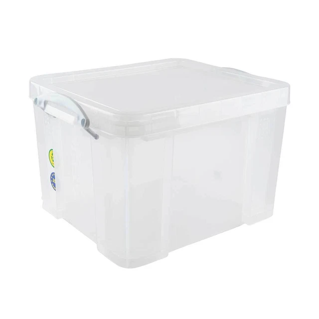 Caja realmente útil 35 litros transparente con asas blancas