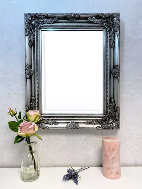 Small Ornate Wall Mirror - Choose Silver White Black or Gold - Size 53 x 43 cm