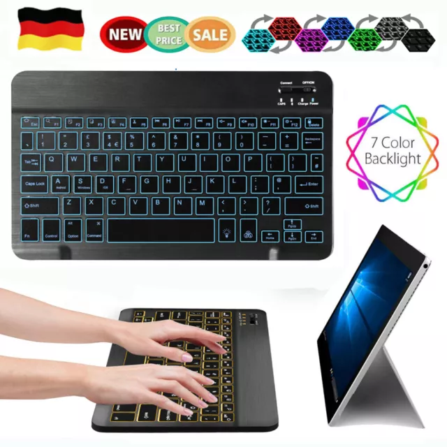 QWERTZ Bluetooth-Tastatur beleuchtet Keyboard für iPad Android & Windows Tablets