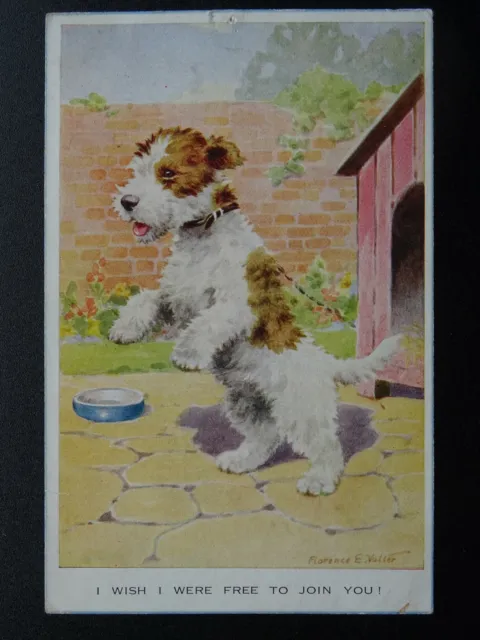 CUTE TERRIER DOG I Wish I Were Free to Join You.... c1930s Postcard by Valentine