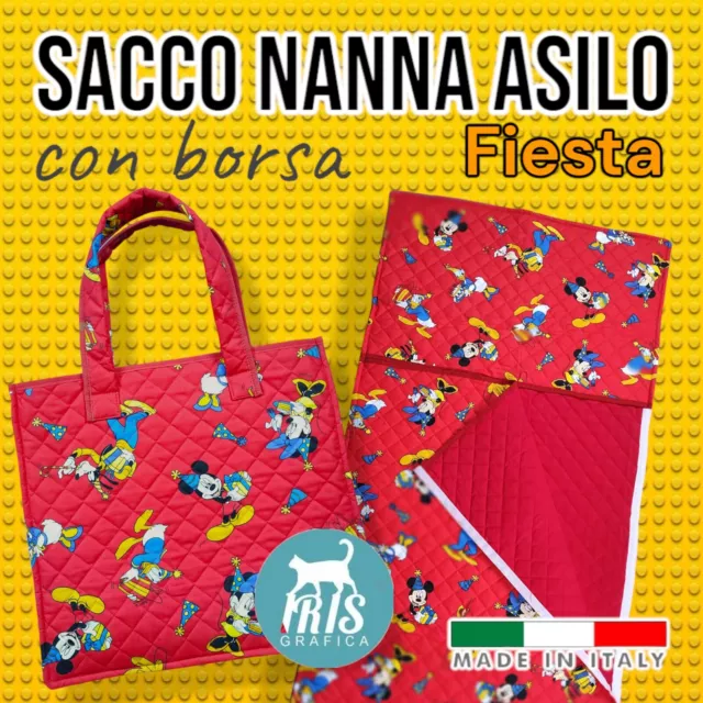 Sacco Nanna Asilo minni disney ricamato con borsa in Cotone Trapuntato bambino