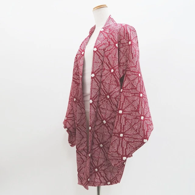 9276E5 Silk Vintage Japanese Kimono Haori Jacket Full Shibori