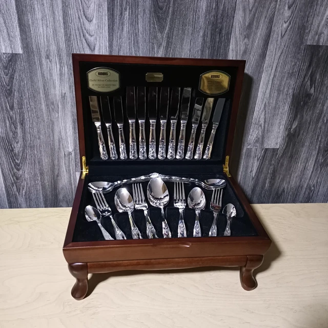 VINERS KINGS ROYALE 44 PIECE SILVER PLATED CUTLERY SET in Wooden