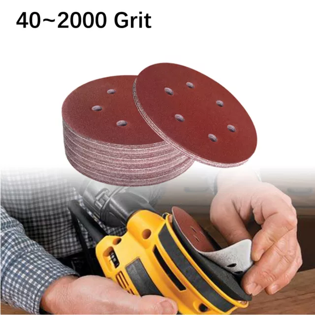 5" Hook Loop Flocking Sanding Discs 6 Hole Sandpaper Lot 40-2000 Grits Abrasive