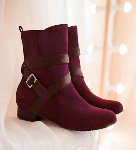 Bottines Bottes Femme Talon 3 CM Rouge Bordeaux Chaud Cuir Synthetique 9026