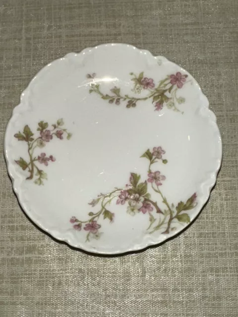 Haviland & Co France Limoges Butter Plate HDP Pink Floral/Green Leaves 3” Nice
