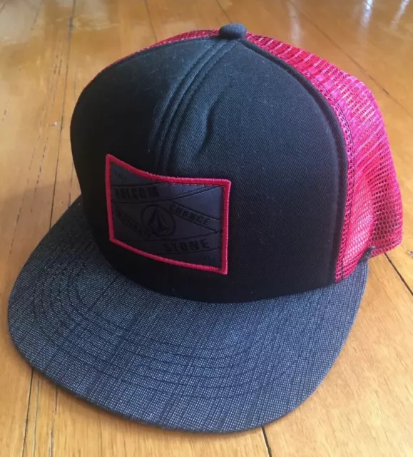 Volcom Square Patch Cheese Cap Black Red Trucker One Size Fits Most Adjustable