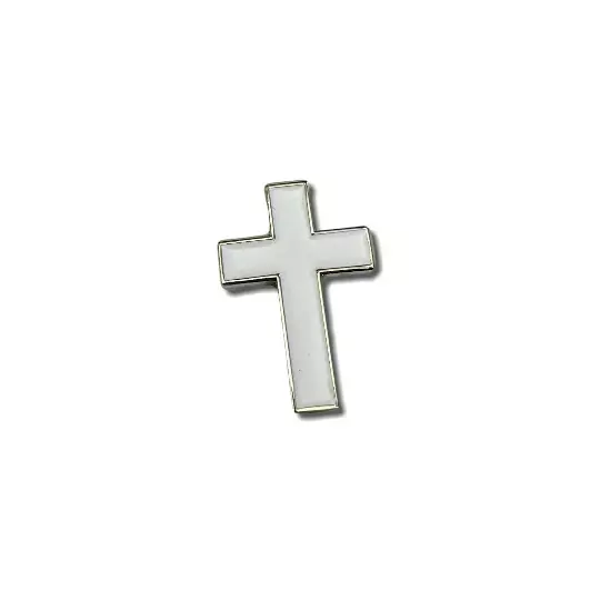 Small White Cross Crucifix Enamel Pin Badge Lapel