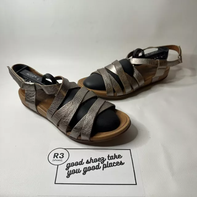 FitFlop Lumy Women US 8 Pewter Silver Sandal Comfort Leather Shoe Classic