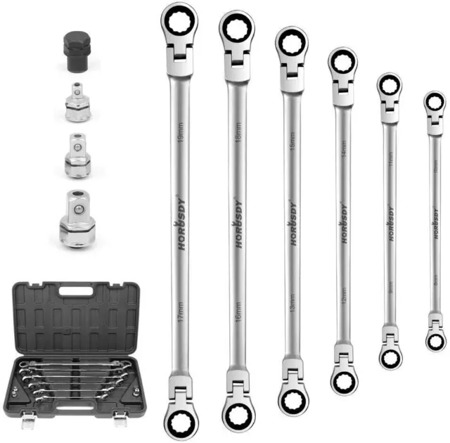 Extra Long Ratchet Spanner Set 10pcs Double Ring Flexible Aviation Wrench 8-19mm