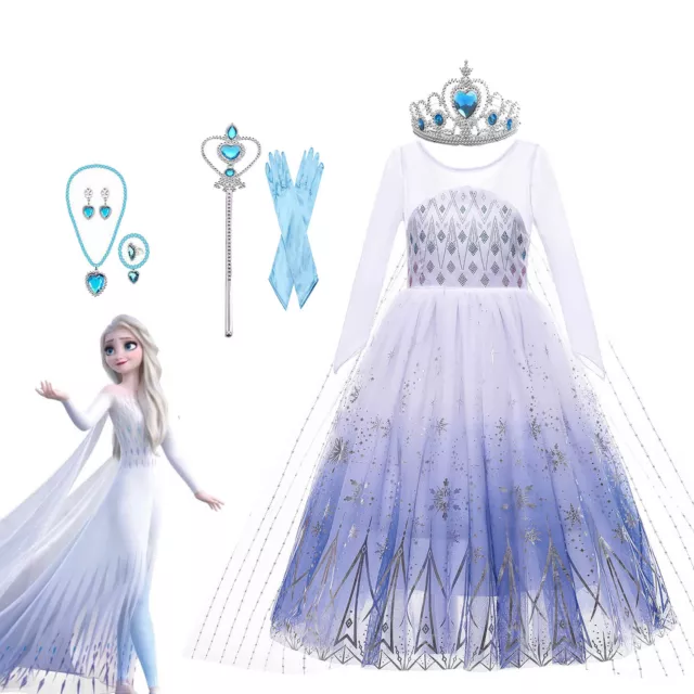 Disney Frozen Dress Princess Cosplay Elsa Anna Party Girls Snow Queen Pageant