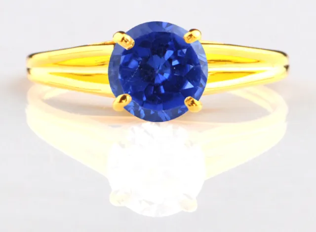 14KT Solid Yellow Gold / 1.40Ct Round Cut Natural Blue Tanzanite Women's Ring