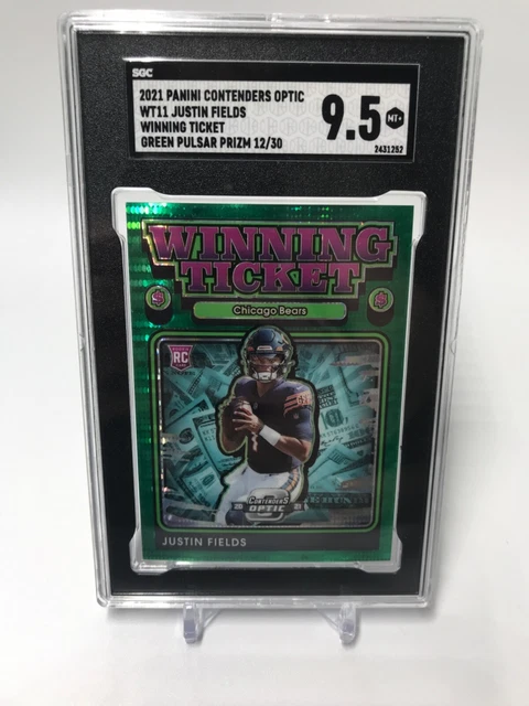 2021 Contenders Optic Justin Fields Winning Ticket Green Pulsar 12/30 SGC 9.5