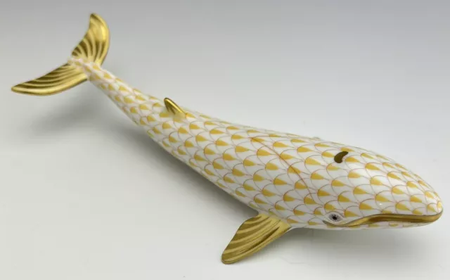 🦋 HEREND NEW 6.5” WHALE Butterscotch Fishnet Figurine