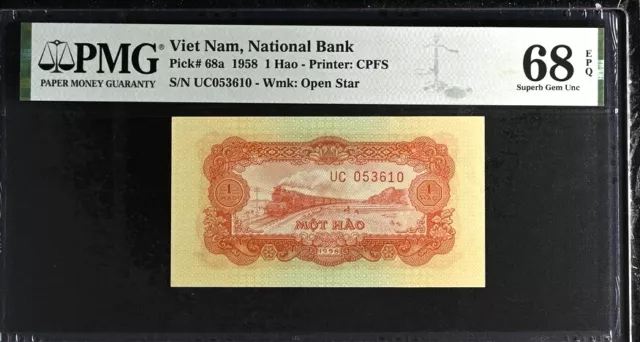 Viet Nam 1 Hao 1958 P 68a Superb Gem UNC PMG 68 EPQ  NR