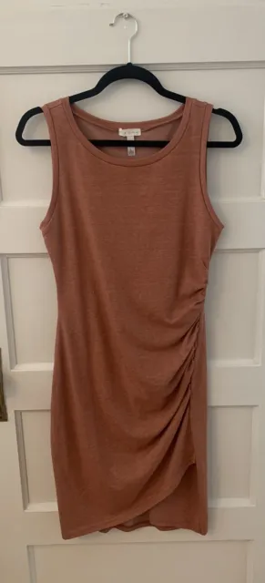 Leith Dress Women's Medium Rust Ruched Side Sleeveless Tank Body-Con Round Neck