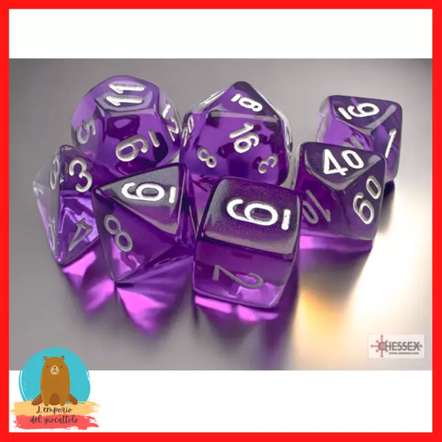 SET 7 DADI CHESSEX poliedrici mini translucent purple white gdr rpg