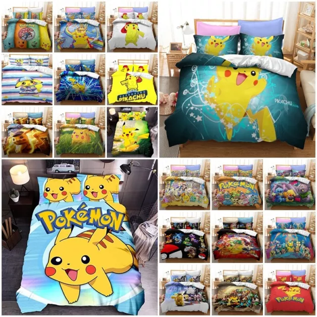 3D Anime Pokemon Pikachu Quilt Duvet Cover Doona Bedding Set Single Double Queen