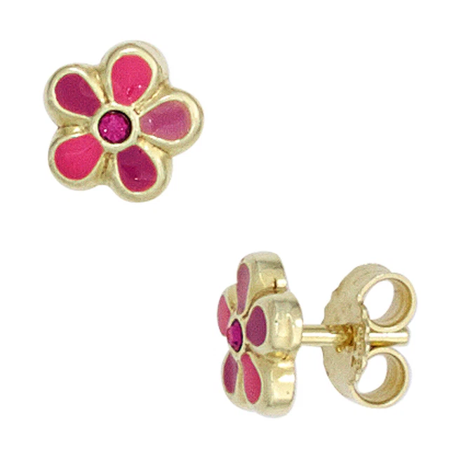 JOBO  "42935" Kinder Ohrstecker Blume rosa pink 333 Gold Gelbgold Ohrringe Kinde