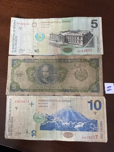 El Salvador banknotes set Three Notes circulated condition Lot II