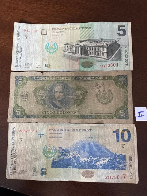 El Salvador banknotes set Three Notes circulated condition Lot II