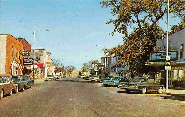 Main Street Cars Theater Bruce Wisconsin 1960s postcard