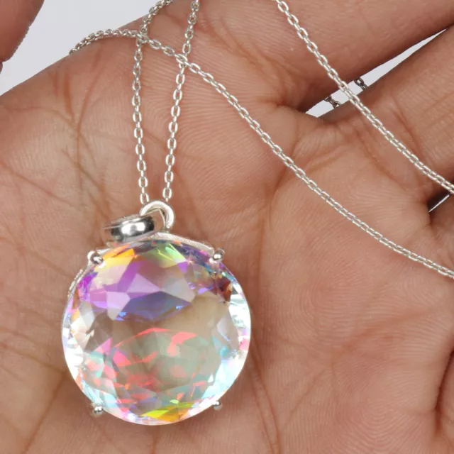 Large 135ct Round Cut Mystic Topaz 925 Sterling Silver Pendant Gift for Daughter