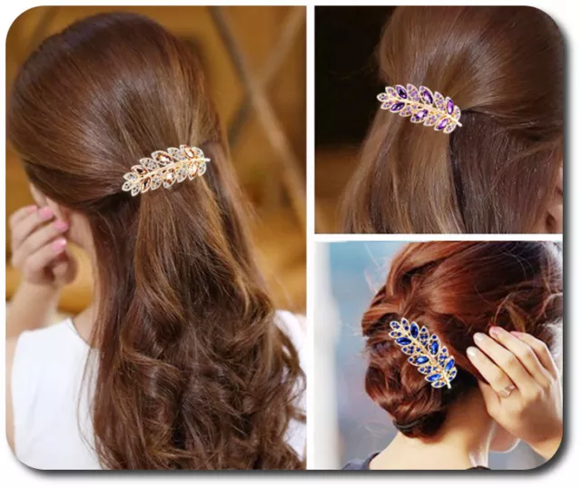 XL Pince à Cheveux Barrette Clip Feuille 95 MM Clip Haarkammer Strass 7 Couleurs