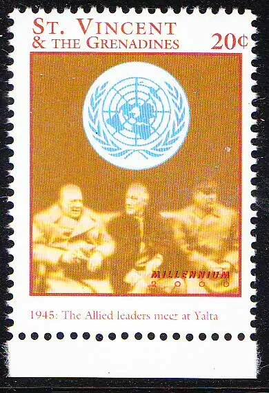 Roosevelt Stalin & Churchill, 1945 Yalta Meet, St Vincent 2000 MNH, Millennium