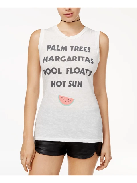 JUNK FOOD Womens White Palm Trees... Sleeveless Scoop Neck Top Size: M