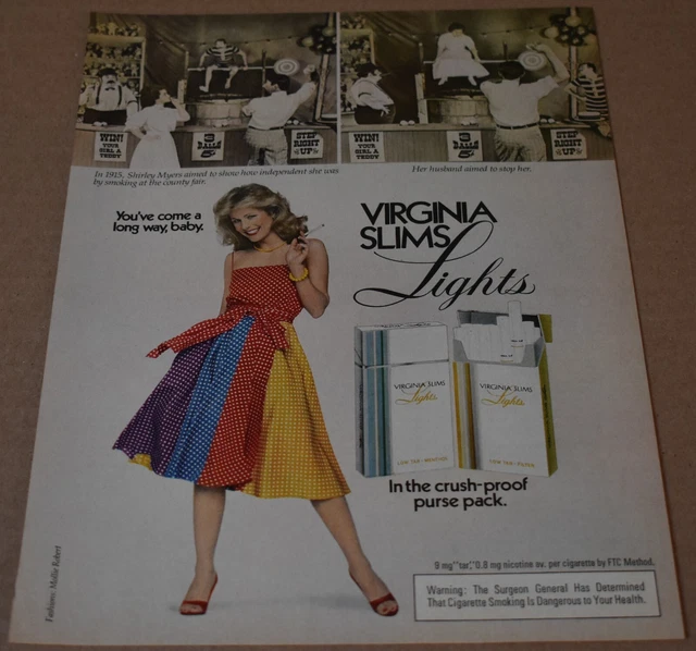 1981 PRINT AD Virginia Slims Lights Cigarettes Blonde Lady Heels Dress