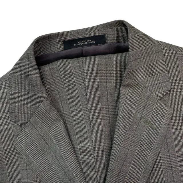 Mens 42 R Saks 5th Ave x Ermenegildo Zegna Grey Windowpane Plaid Wool Suit