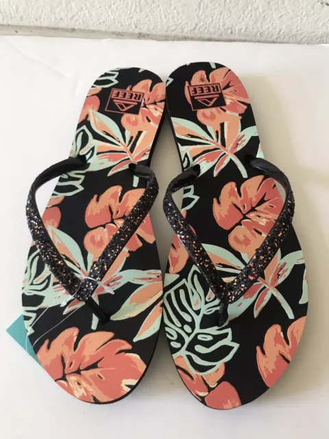 WOMEN'S BLACK/MONSTERA/SPARKLY STARGAZER Prints Flip Flop Sandals Size ...