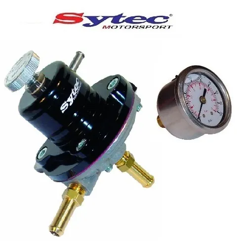 SYTEC SAR ADUSTABLE 1-5 BAR FUEL PRESSURE REGULATOR (BLACK) 8mm + PRESSURE GAUGE