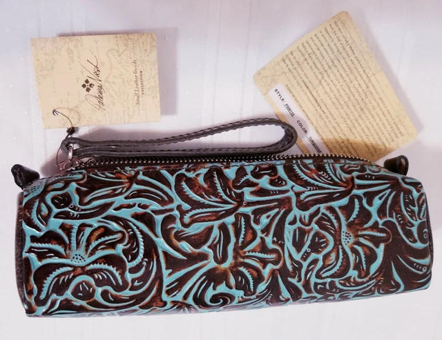 NWT PATRICIA NASH ISLA TURQUOISE OBLONG WRISTLET Italian Tooled LEATHER P506133