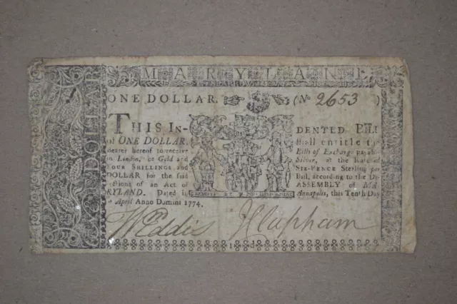 Maryland Colonial Note- April 10, 1774- One Dollar-  Very Fine