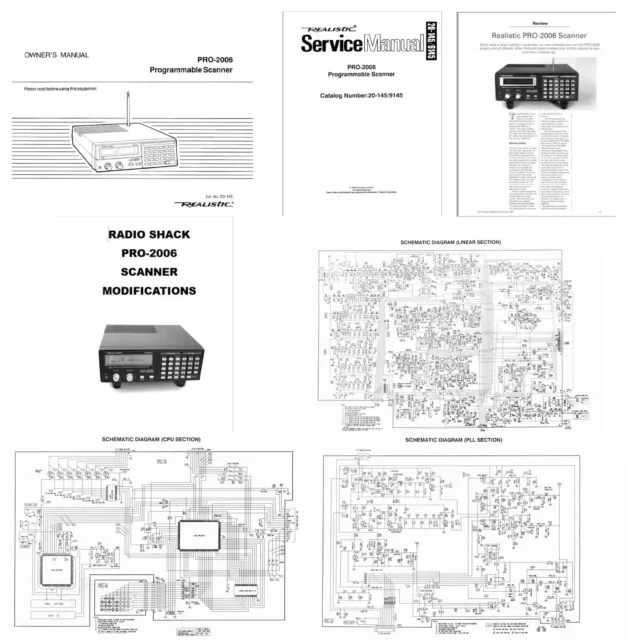 RADIO SHACK PRO-2006 OPERATING + SERVICE MANUALS w/ 11X17" + MODIFICATIONS