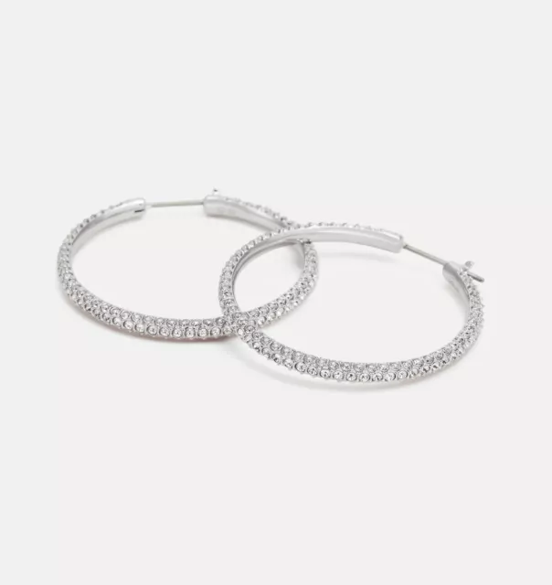 New in Box 100% SWAROVSKI Brand 5389432 Rhodium Pave Stone Large Hoop Earrings