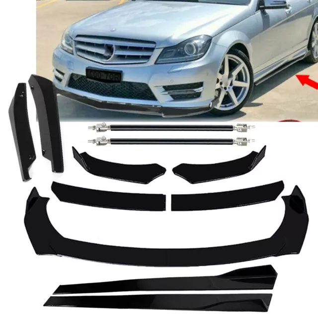 Front Bumper Lip Spoiler Splitter Side Skirt For Mercedes Benz W204 Glossy Black