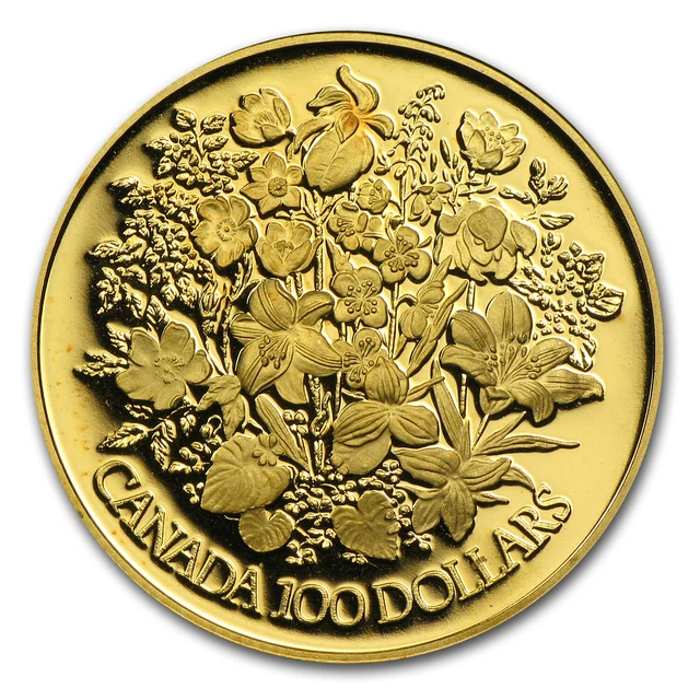 1977 Canada 1/2 oz Proof Gold $100 Jubilee Flowers - SKU #12585