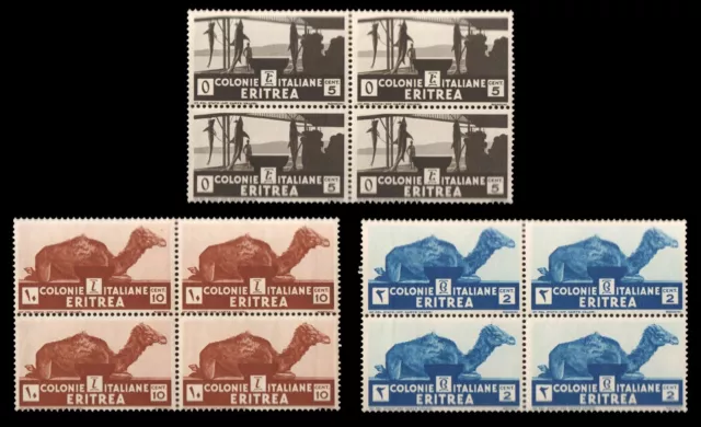 GoodChoice: ERITREA Italy 1934 Sc# 158 159 160 MINT MH Blocks w/ Camel CV$42